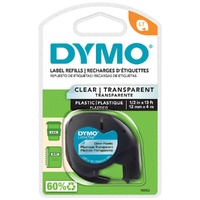 DYMO LetraTag Plastic Label Tape 12mm Black on Clear 16952