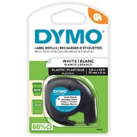 DYMO LetraTag Plastic Label Tape 12mm Black on White 91331