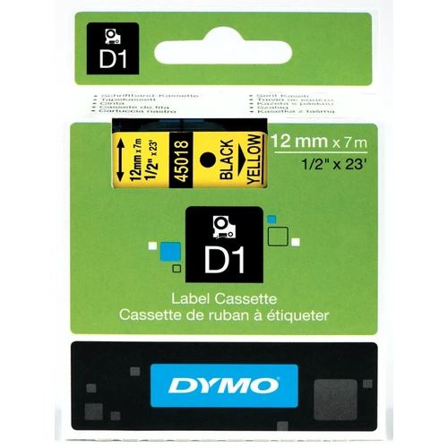 Dymo LabelManager D1 Tape 45018 12MM X 7M Black on Yellow S0720580